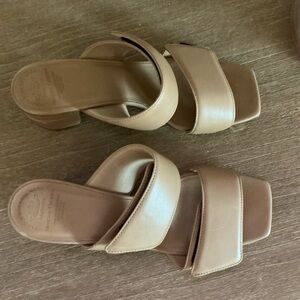Tan Minimalist Mules with Wide Straps